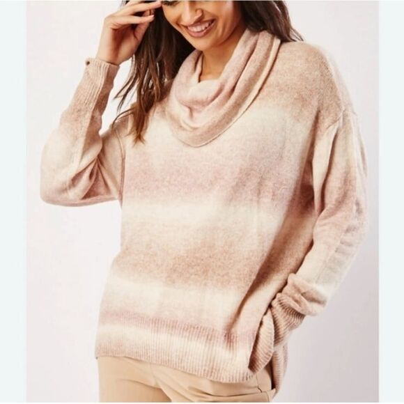 American Eagle Ombre Stripes Cream Mauve Tan Pink Cowl Neck Oversized Sweater-XS - Picture 1 of 13